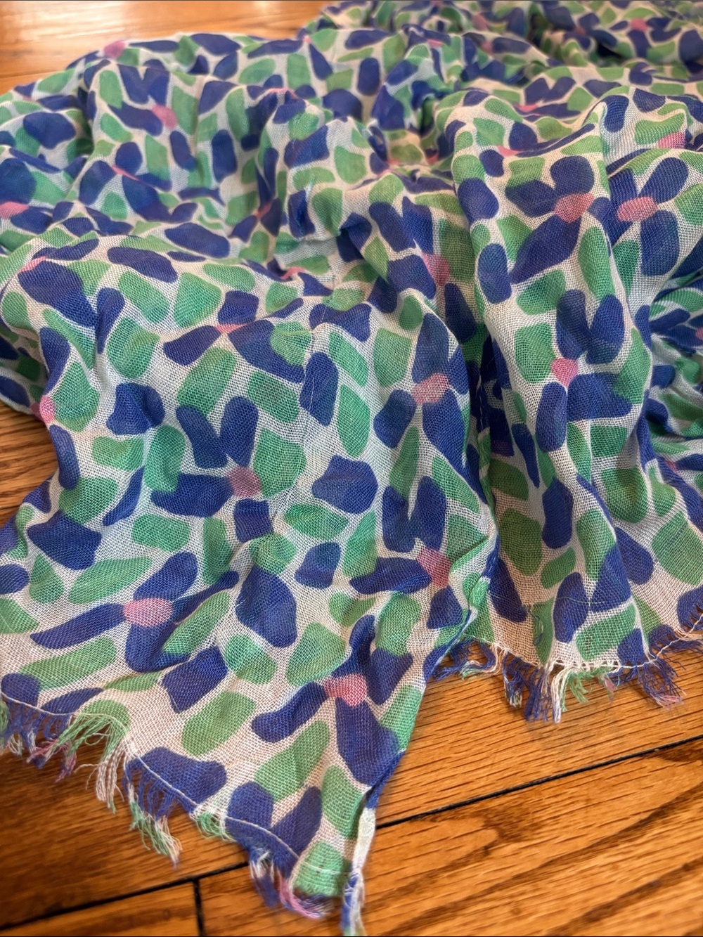 Lightweight Patterned Scarf in Blue, Green & Pink